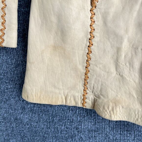 Vintage North Beach Leather Jacket Cream Whipstitch Button Up Hippie Pockets - Picture 4 of 16
